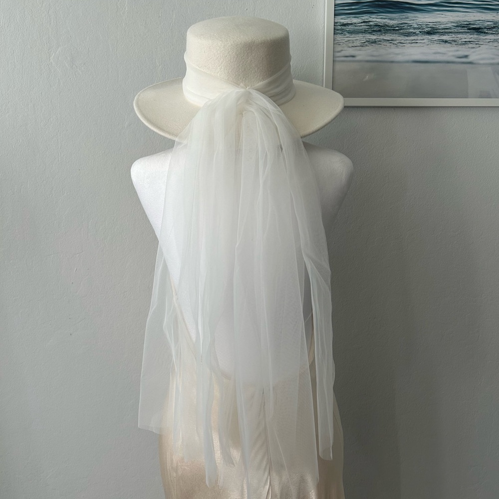 White Veiled Boater Hat - Women's Formal Hat - Picture 7 of 7